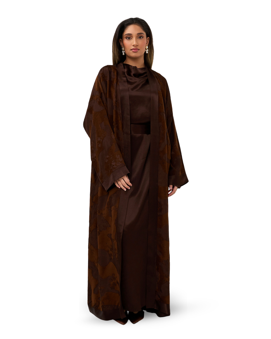 Signature Jaquard Kimono - Chocolate Brown – Destaniya