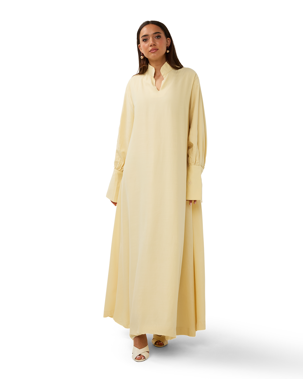 butter yellow dress modest Hero | Long-Sleeved Dress in 100% Lyocell whimsical look Floral Strappy Back A Hickory Log Dresser:Dresser ONLY 9/26/25 mc