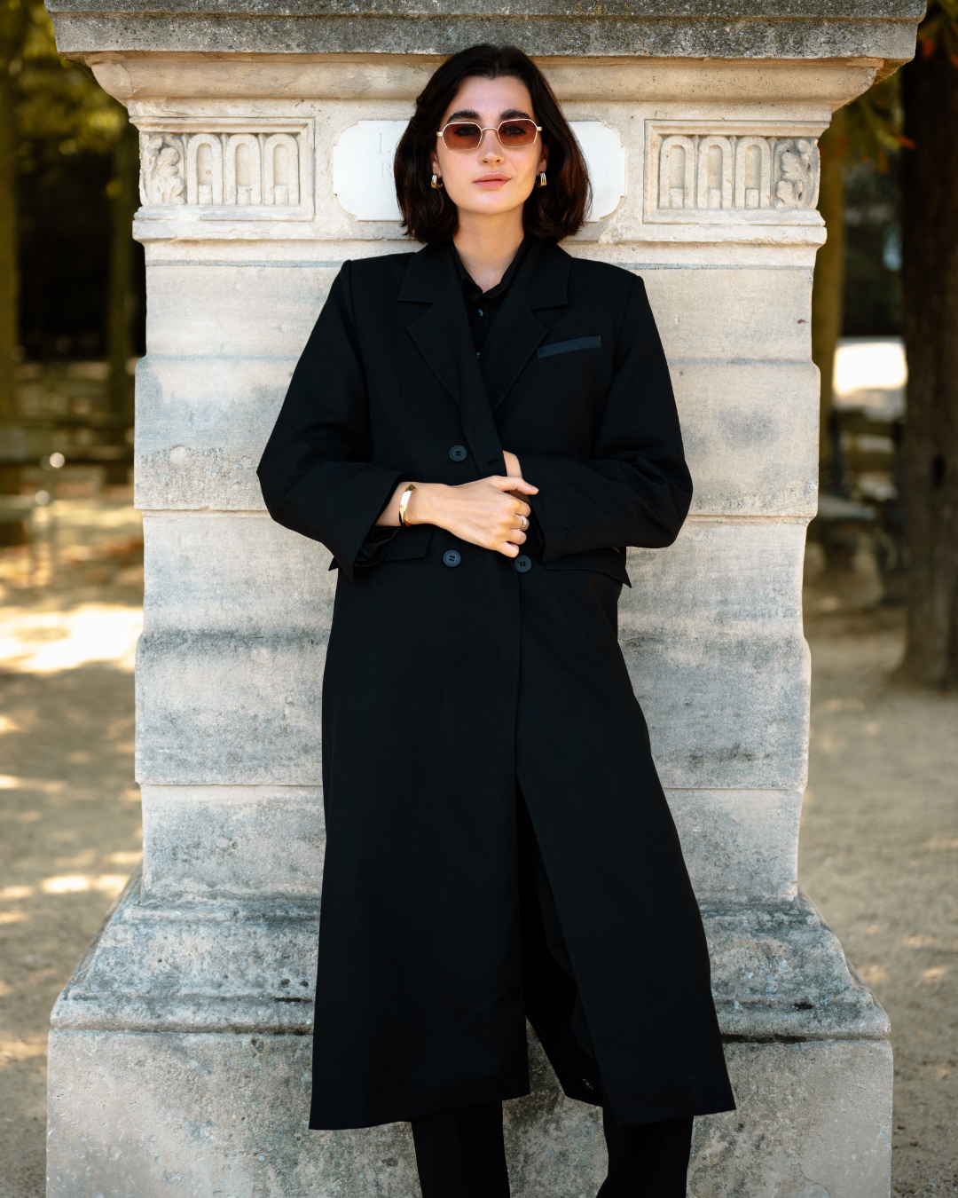 Double-Breasted Coat - Black