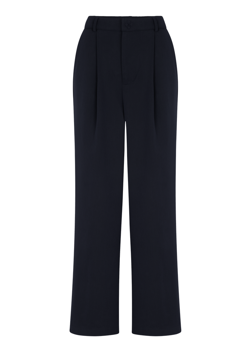 Tailored Straight-Leg Trousers - Navy Blue