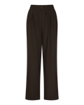 Pleated Wide-Leg Trousers in Chocolate Brown — front