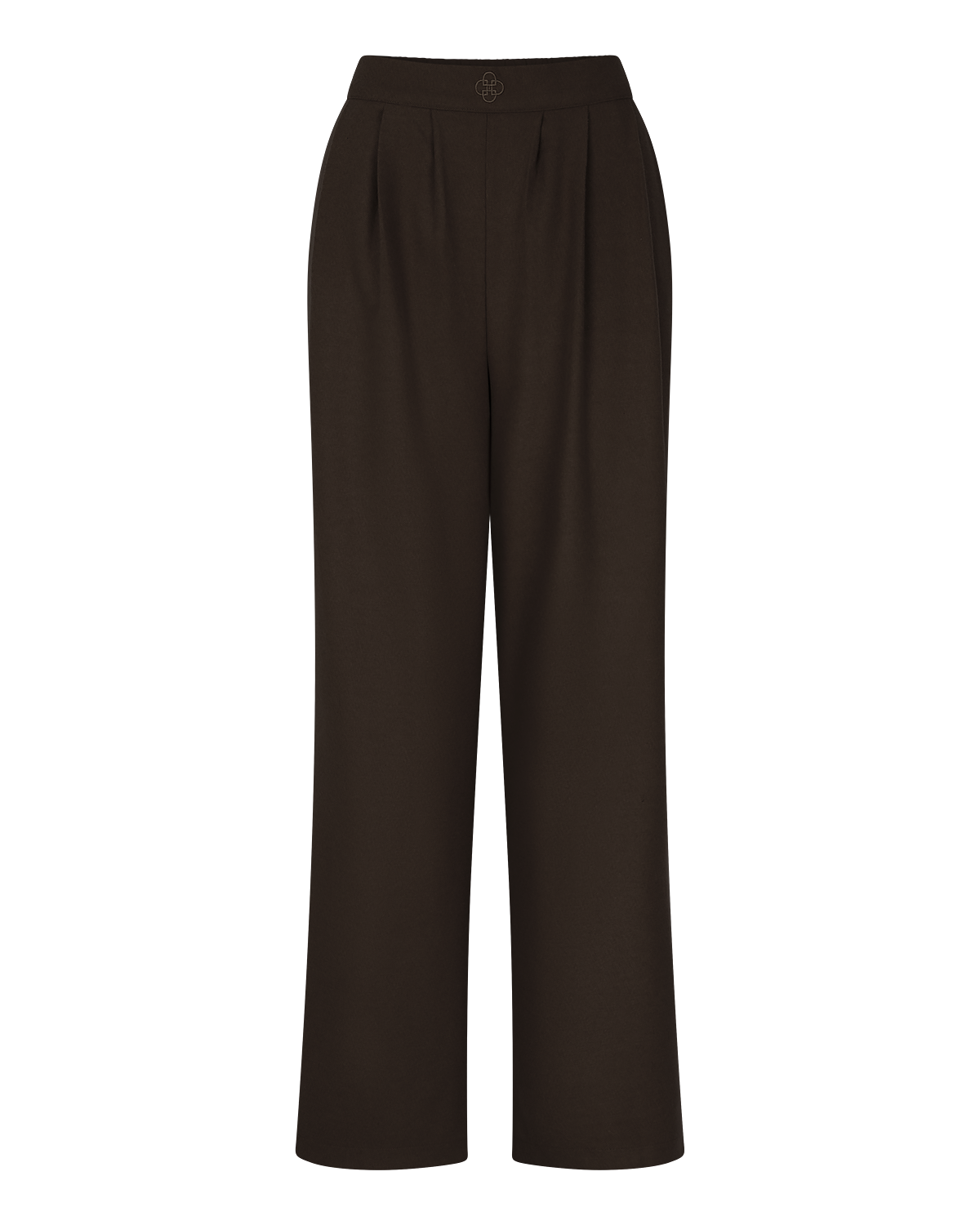Pleated Wide-Leg Trousers in Chocolate Brown — front