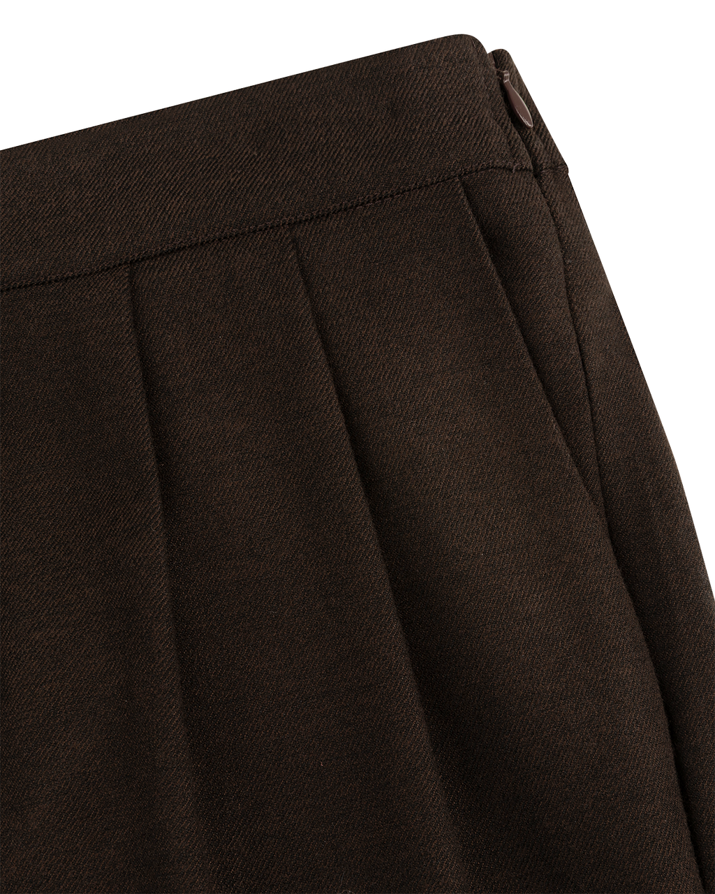 Pleated Wide-Leg Trousers in Chocolate Brown — detail