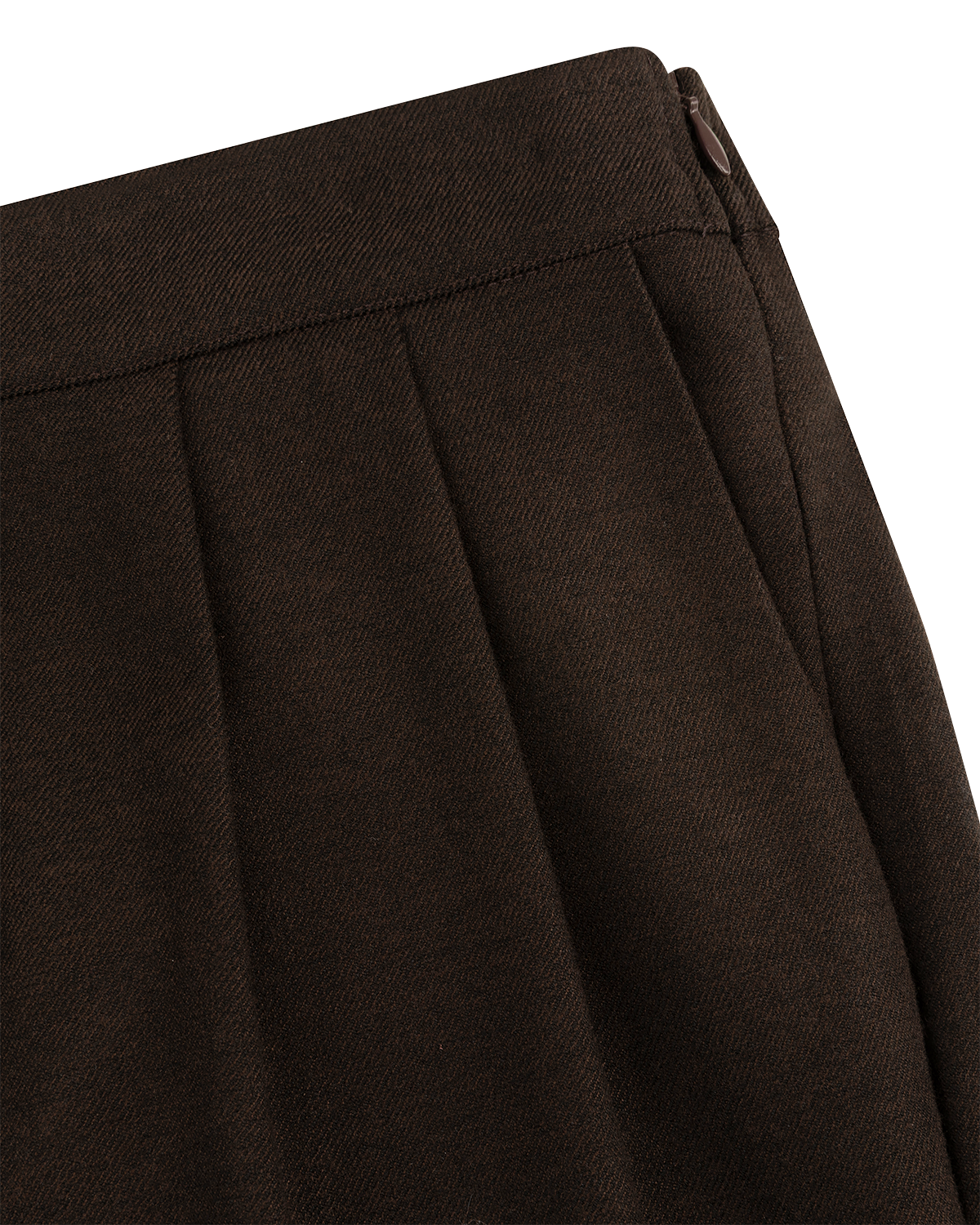 Pleated Wide-Leg Trousers in Chocolate Brown — detail