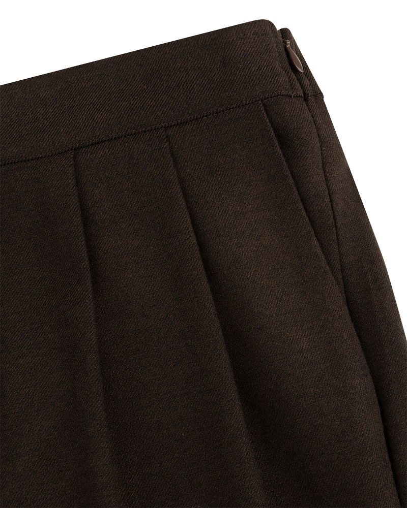 Pleated Wide-Leg Trousers - Chocolate Brown