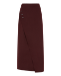 Asymmetric Wrap Maxi Skirt in Burgundy — front