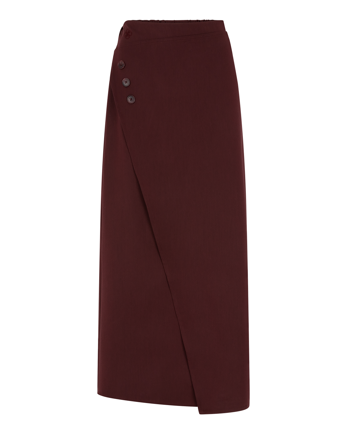 Asymmetric Wrap Maxi Skirt in Burgundy — front
