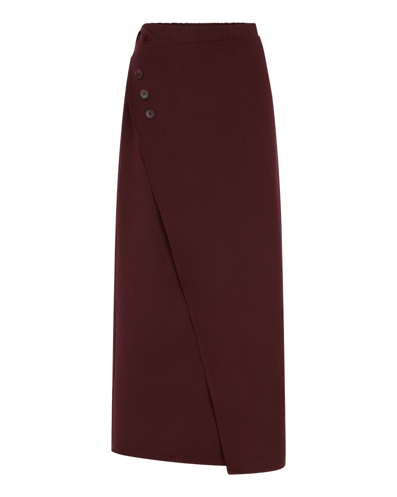 Asymmetric Wrap Maxi Skirt - Burgundy