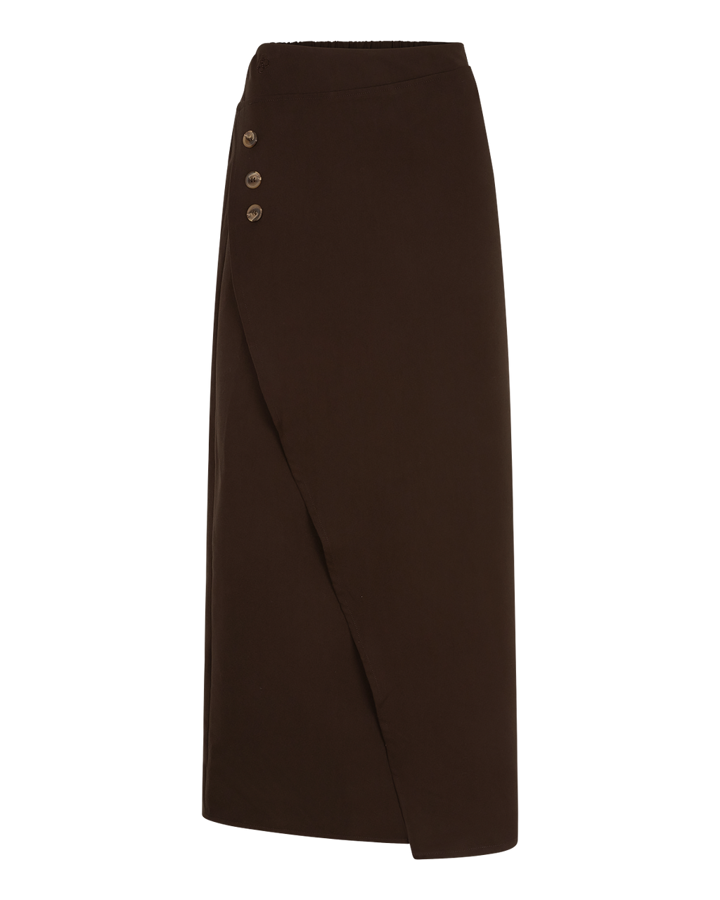Asymmetric Wrap Maxi Skirt in Chocolate Brown — back