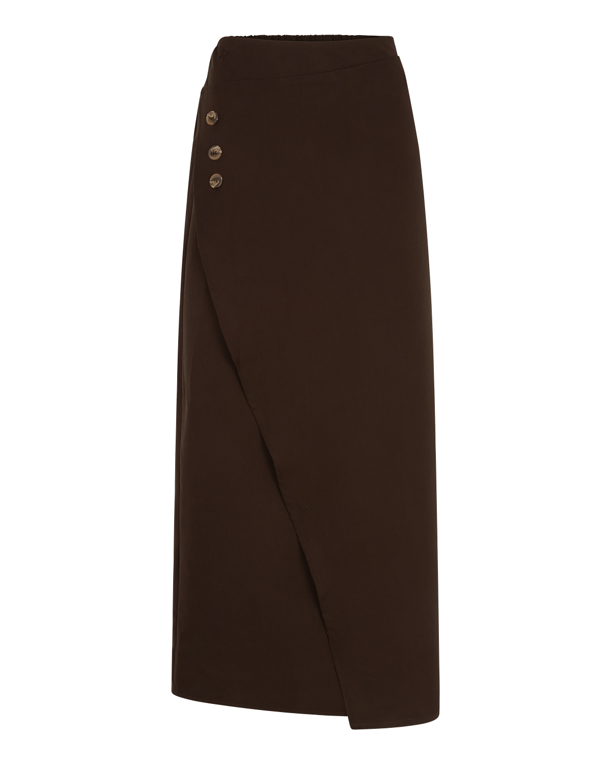 Asymmetric Wrap Maxi Skirt in Chocolate Brown — back