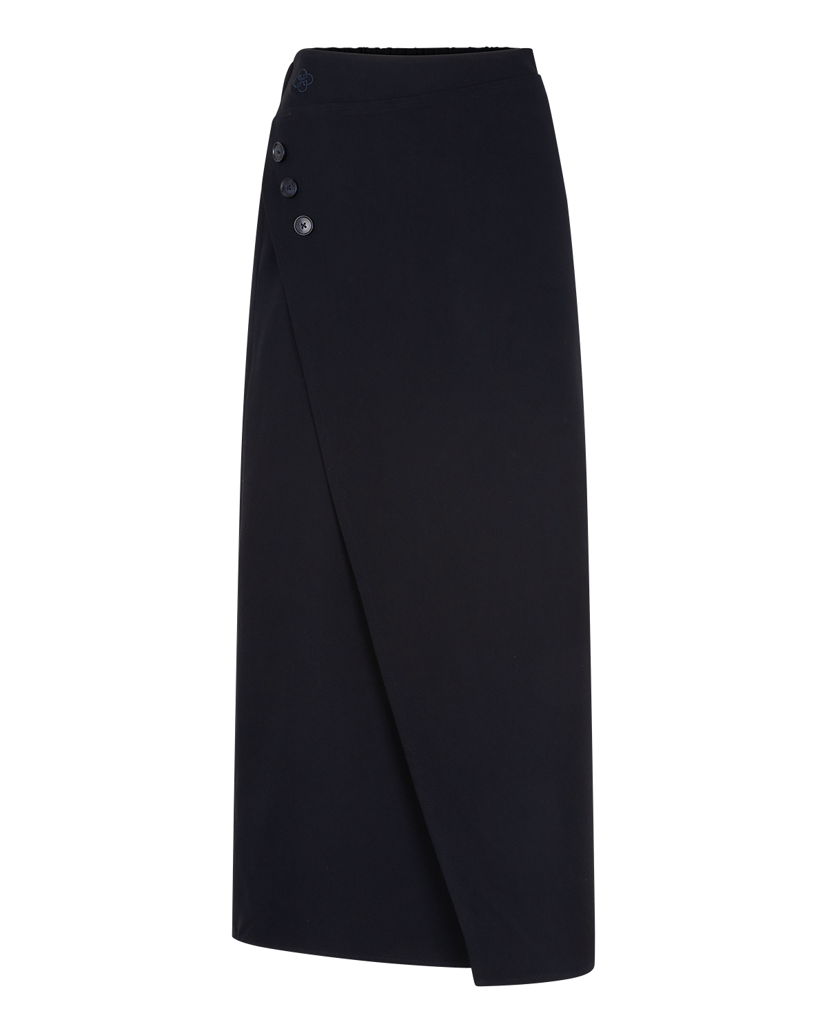 Asymmetric Wrap Maxi Skirt in Navy Blue — front