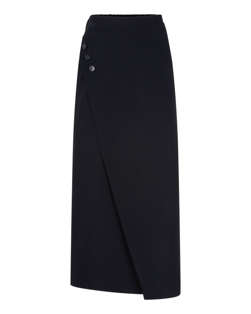 Asymmetric Wrap Maxi Skirt - Navy Blue