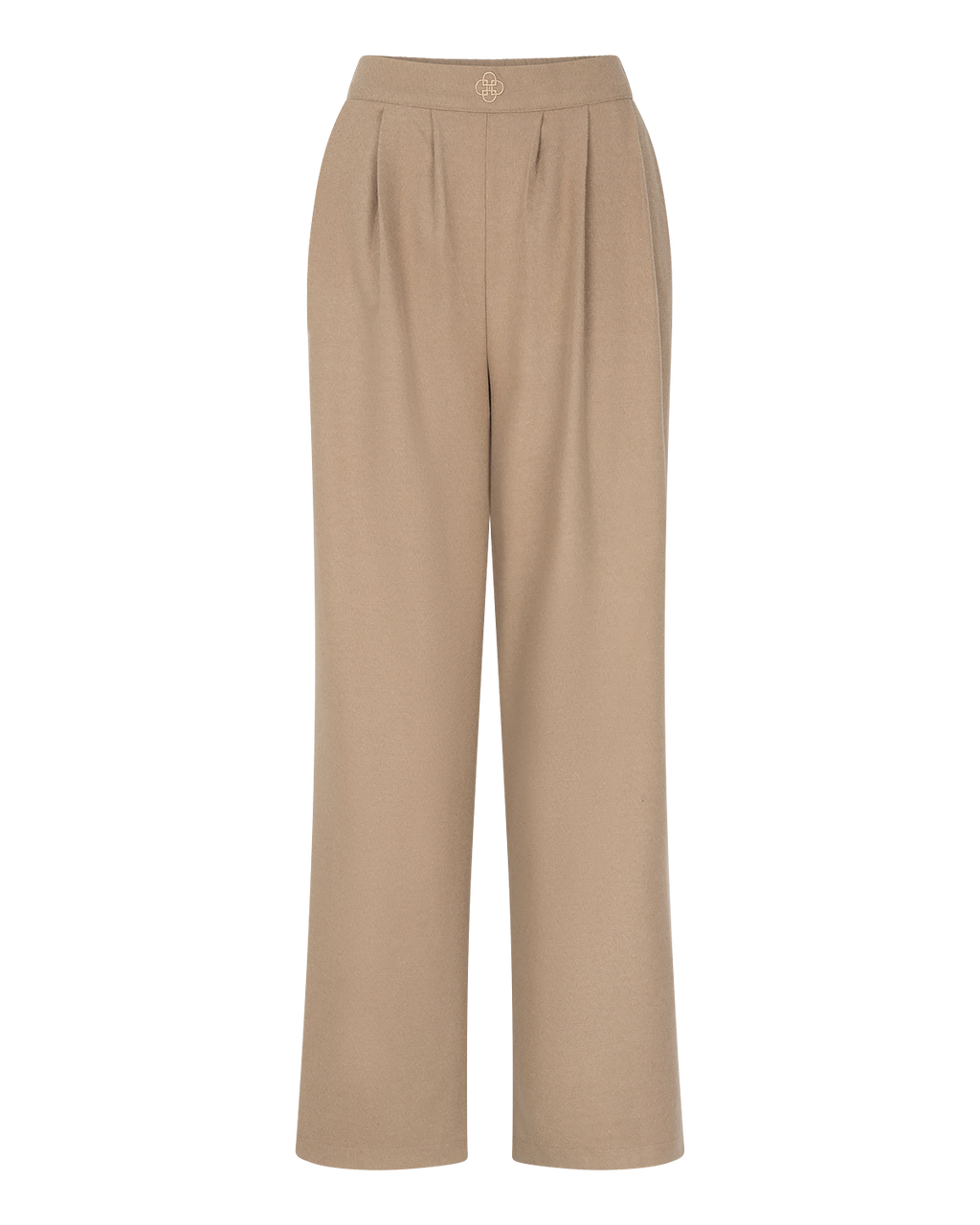 Pleated Wide-Leg Trousers in Beige — front