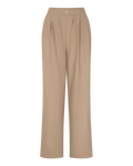 Pleated Wide-Leg Trousers in Beige — front