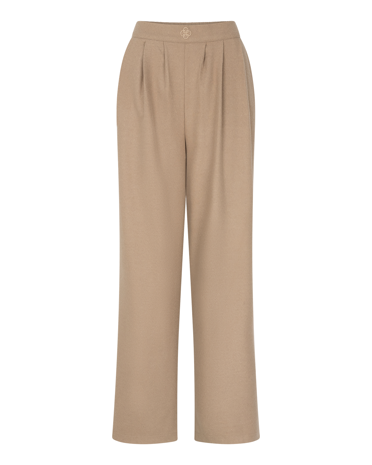 Pleated Wide-Leg Trousers in Beige — front