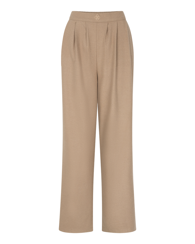 Pleated Wide-Leg Trousers - Beige