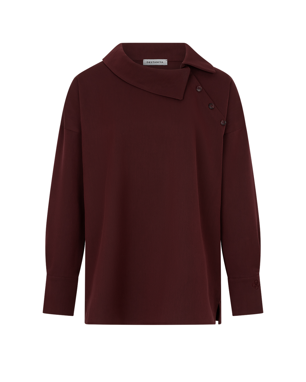 Asymmetric Collar Blouse in Burgundy — front
