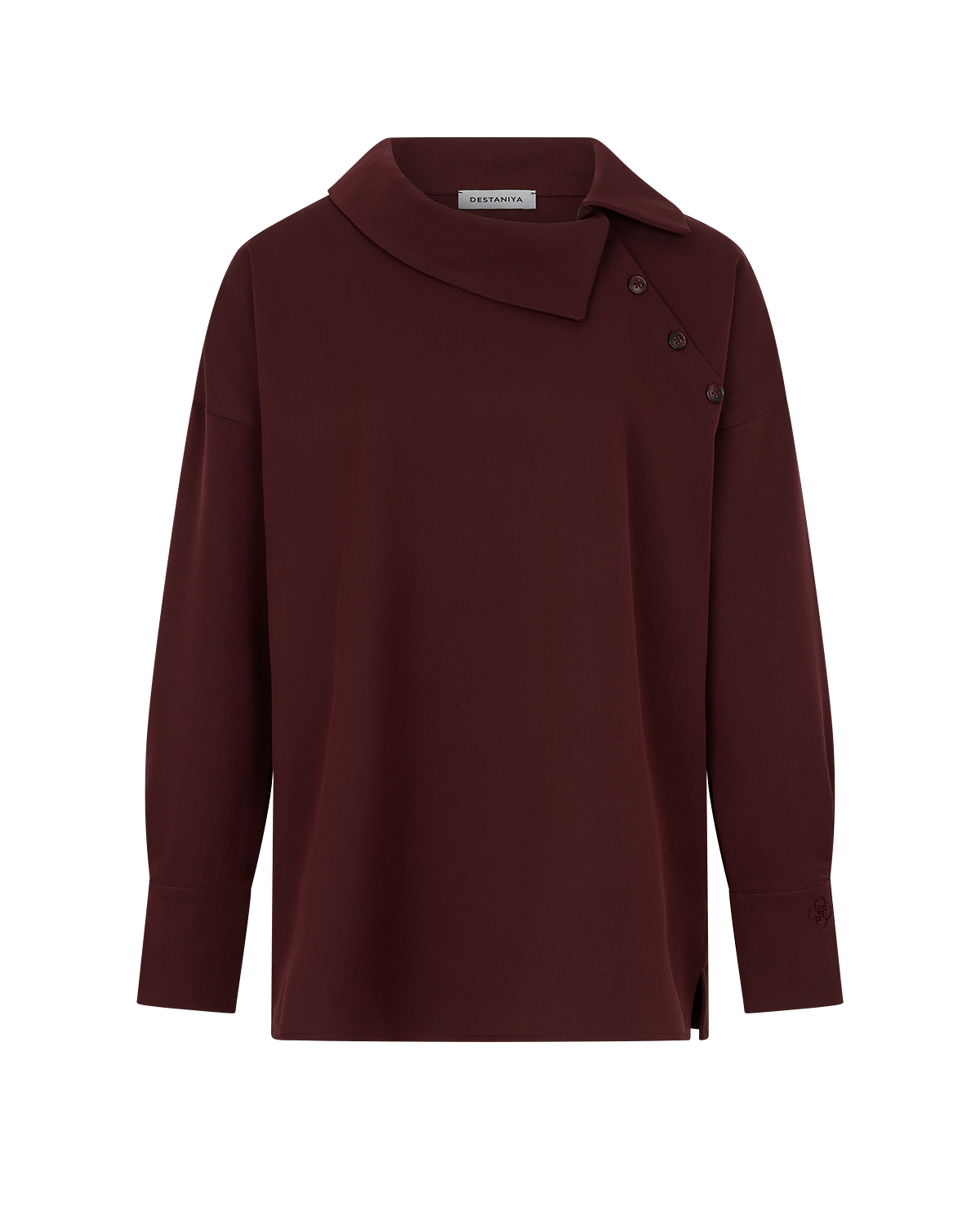 Asymmetric Collar Blouse in Burgundy — front