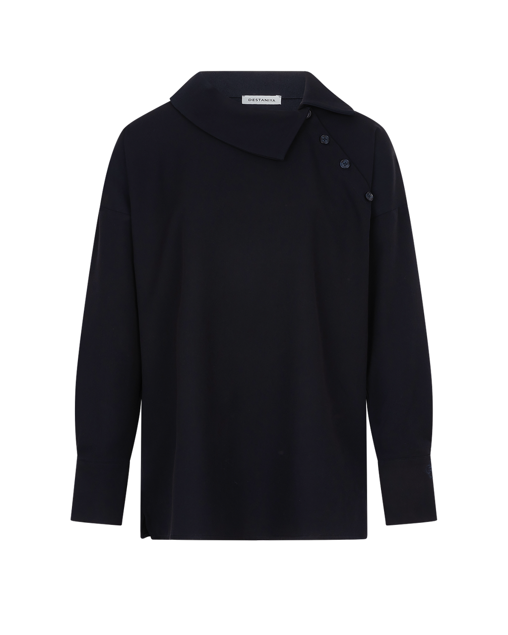 Asymmetric Collar Blouse in Navy Blue — front