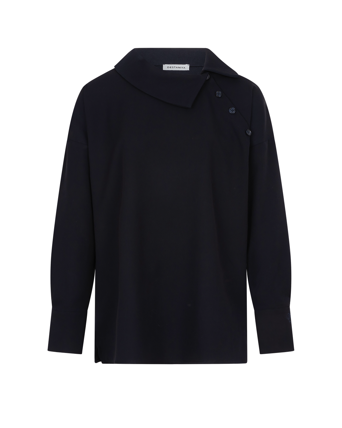 Asymmetric Collar Blouse in Navy Blue — front