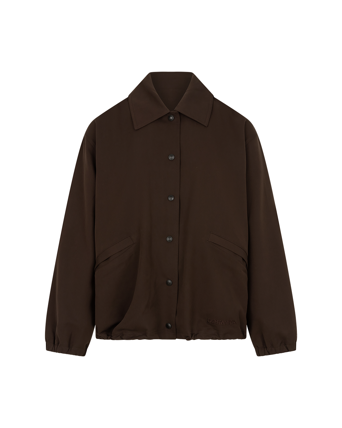Collared Bomber Jacket in Chocolate Brown — front