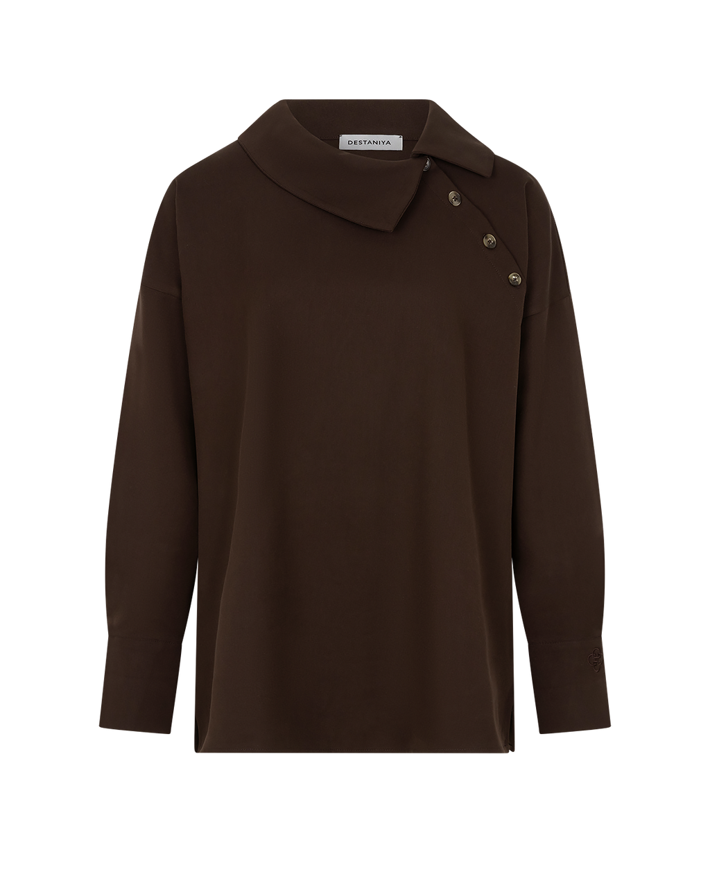 Asymmetric Collar Blouse in Chocolate Brown — front