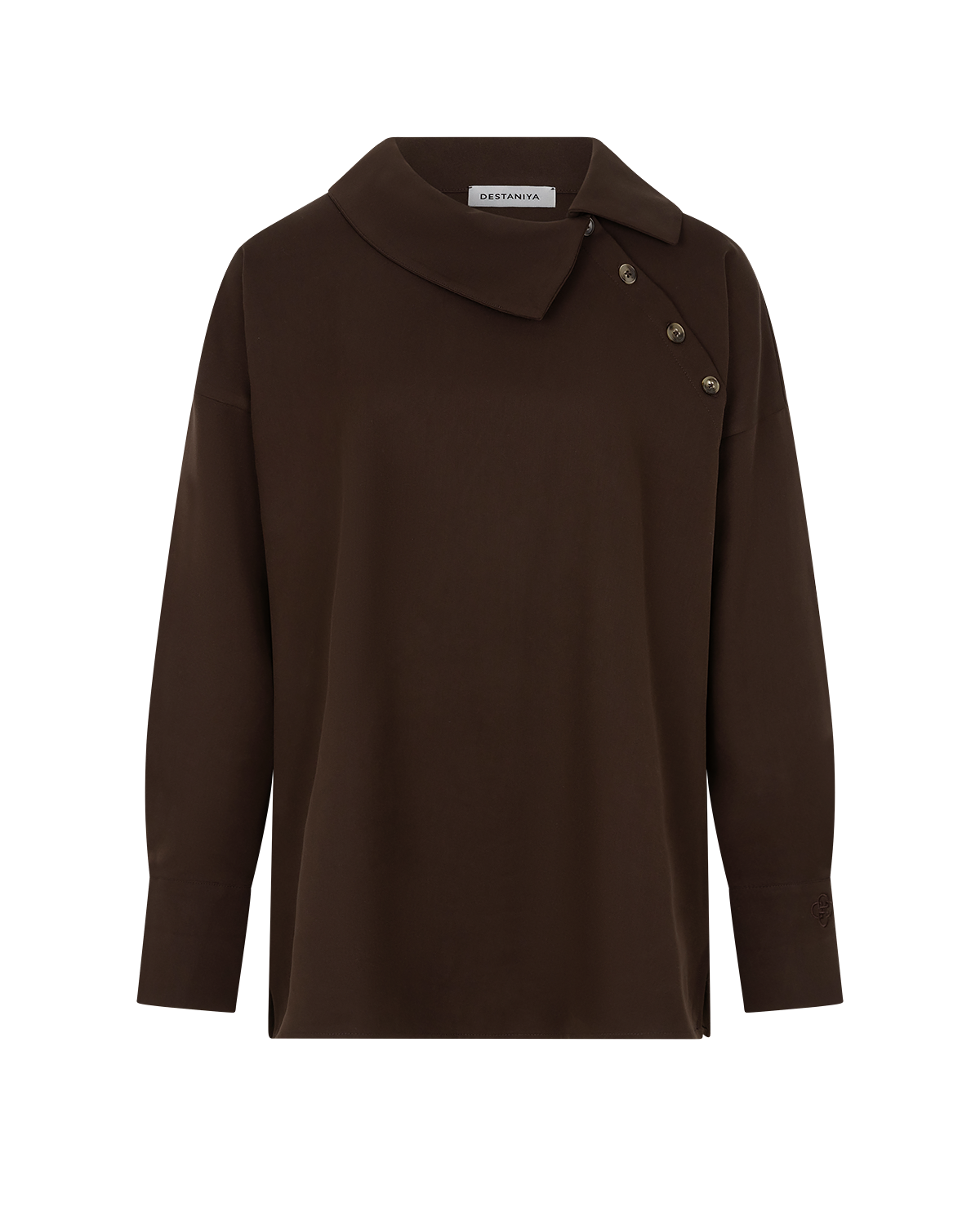 Asymmetric Collar Blouse in Chocolate Brown — front