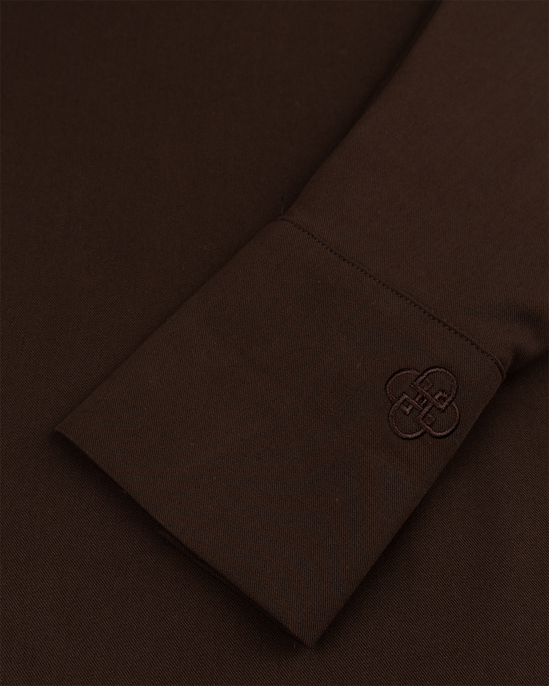 Asymmetric Collar Blouse - Chocolate Brown
