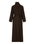 Belted High-Neck Coat in Rich Brown — front