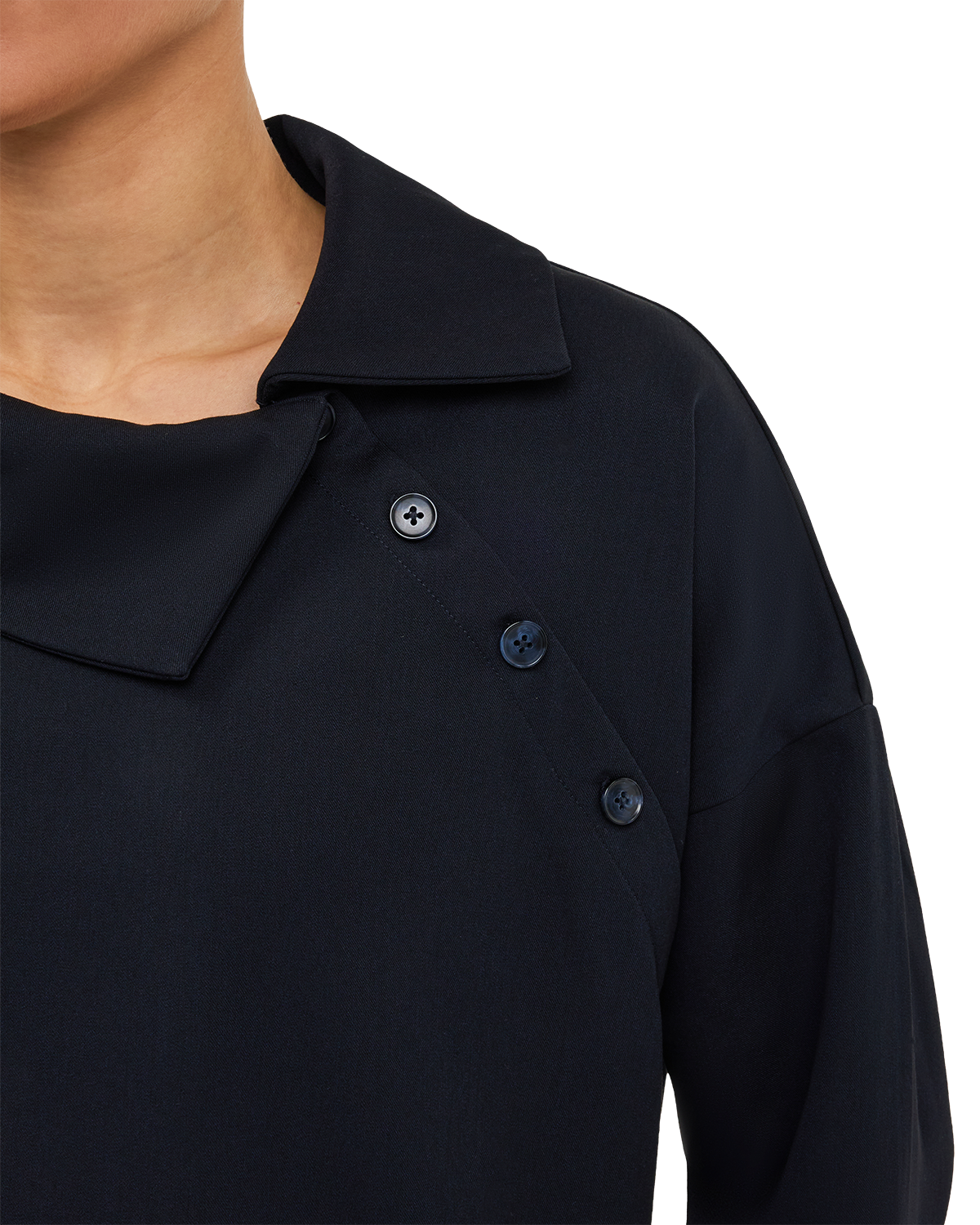 Asymmetric Collar Blouse - Navy Blue