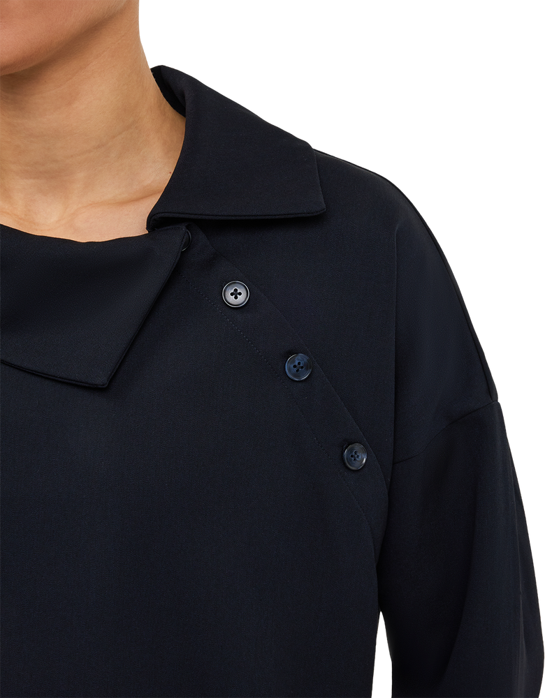 Asymmetric Collar Blouse - Navy Blue