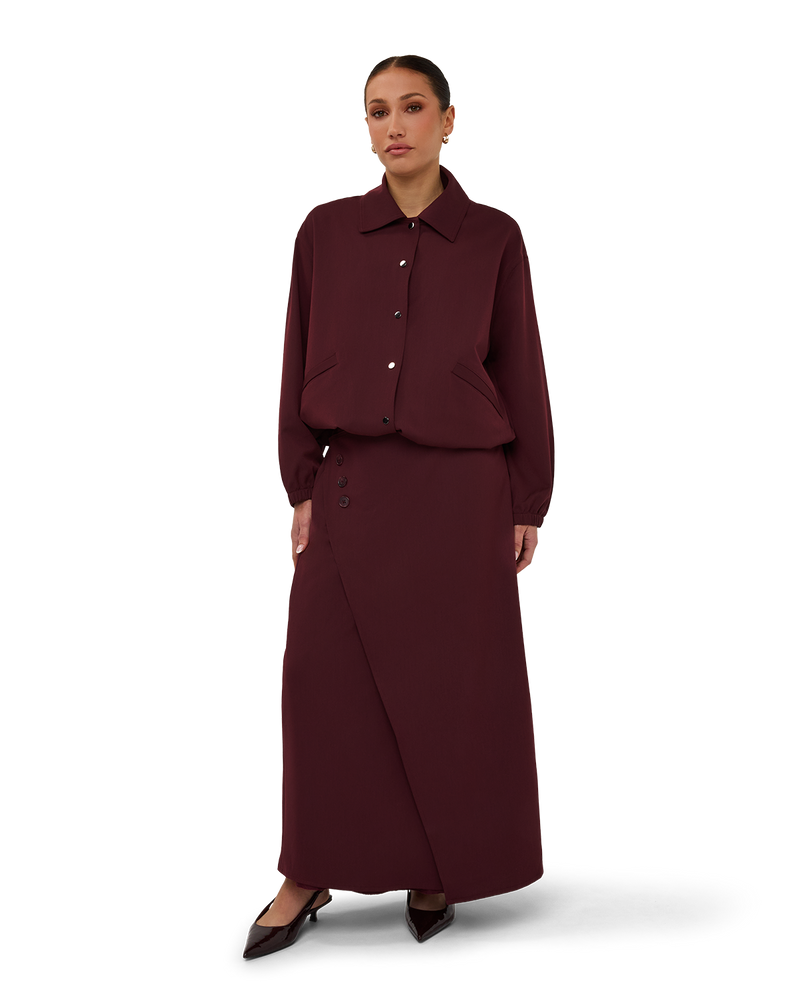 Collared Bomber Jacket - Burgundy
