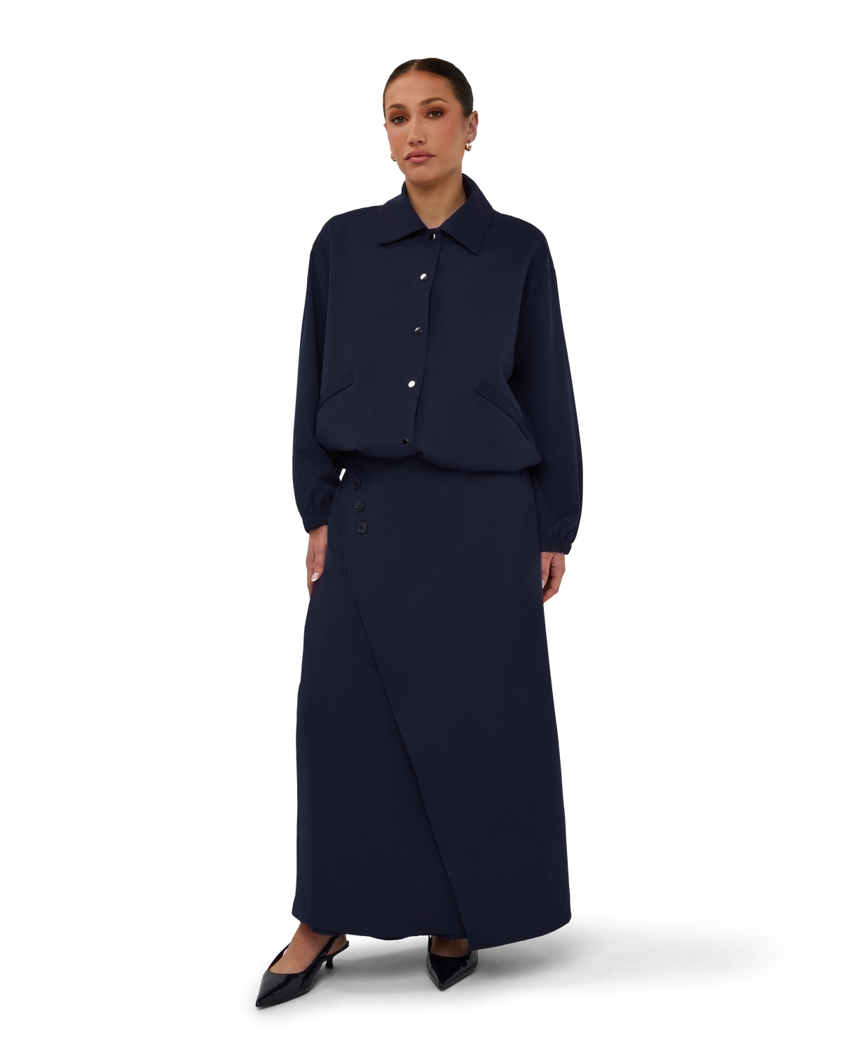 Collared Bomber Jacket - Navy Blue