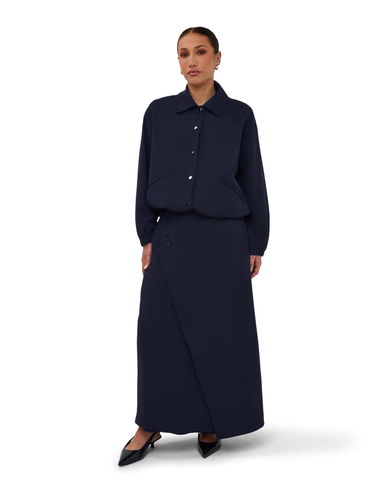 Collared Bomber Jacket - Navy Blue