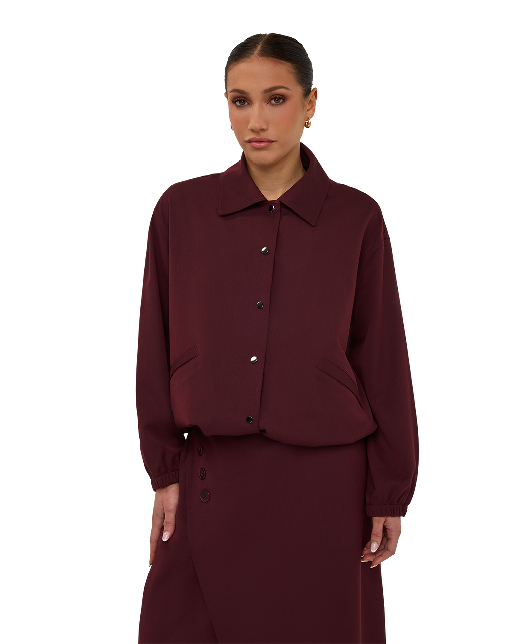 Collared Bomber Jacket - Burgundy