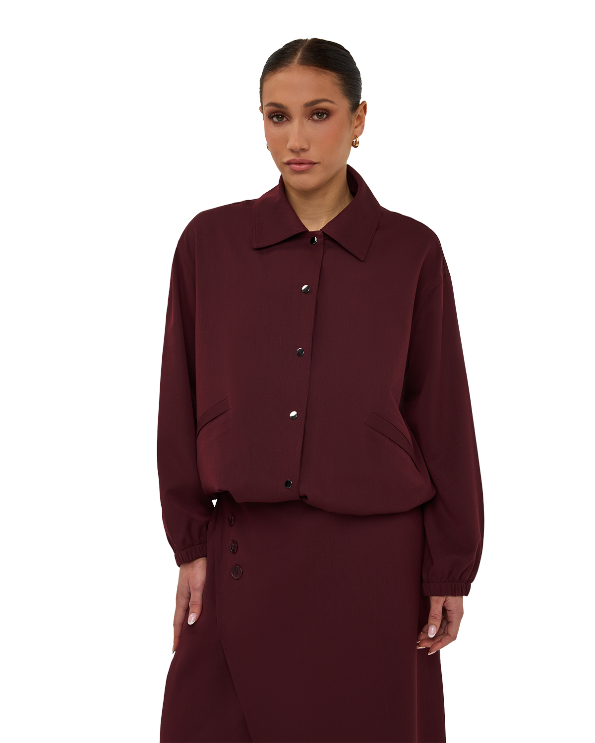 Collared Bomber Jacket - Burgundy