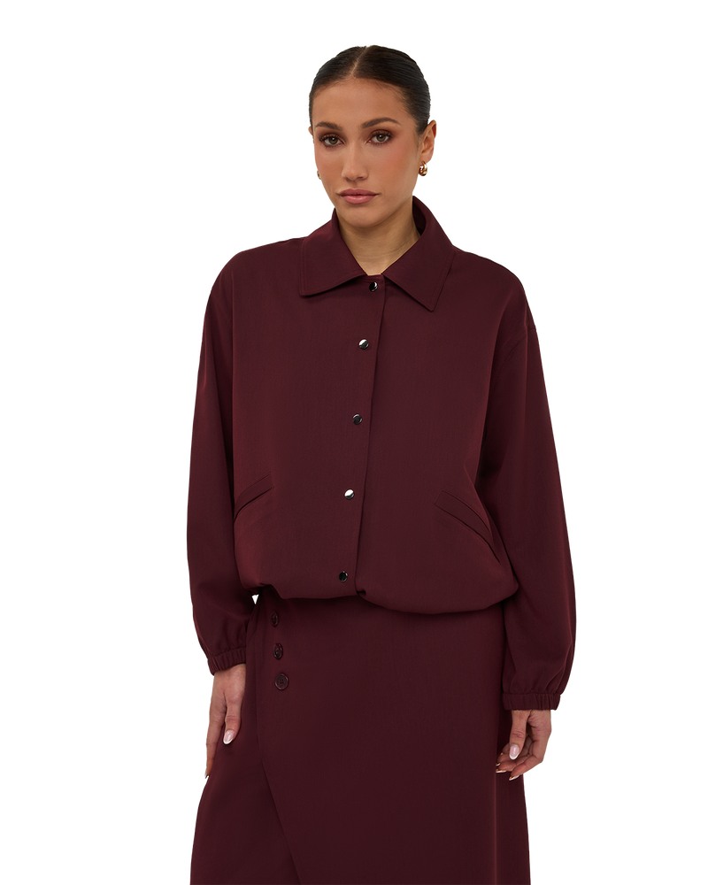 Collared Bomber Jacket - Burgundy