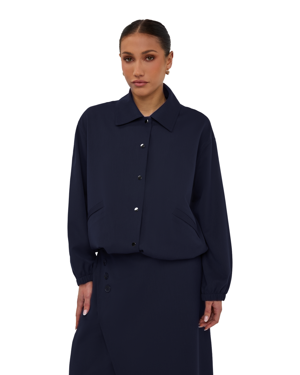 Collared Bomber Jacket - Navy Blue