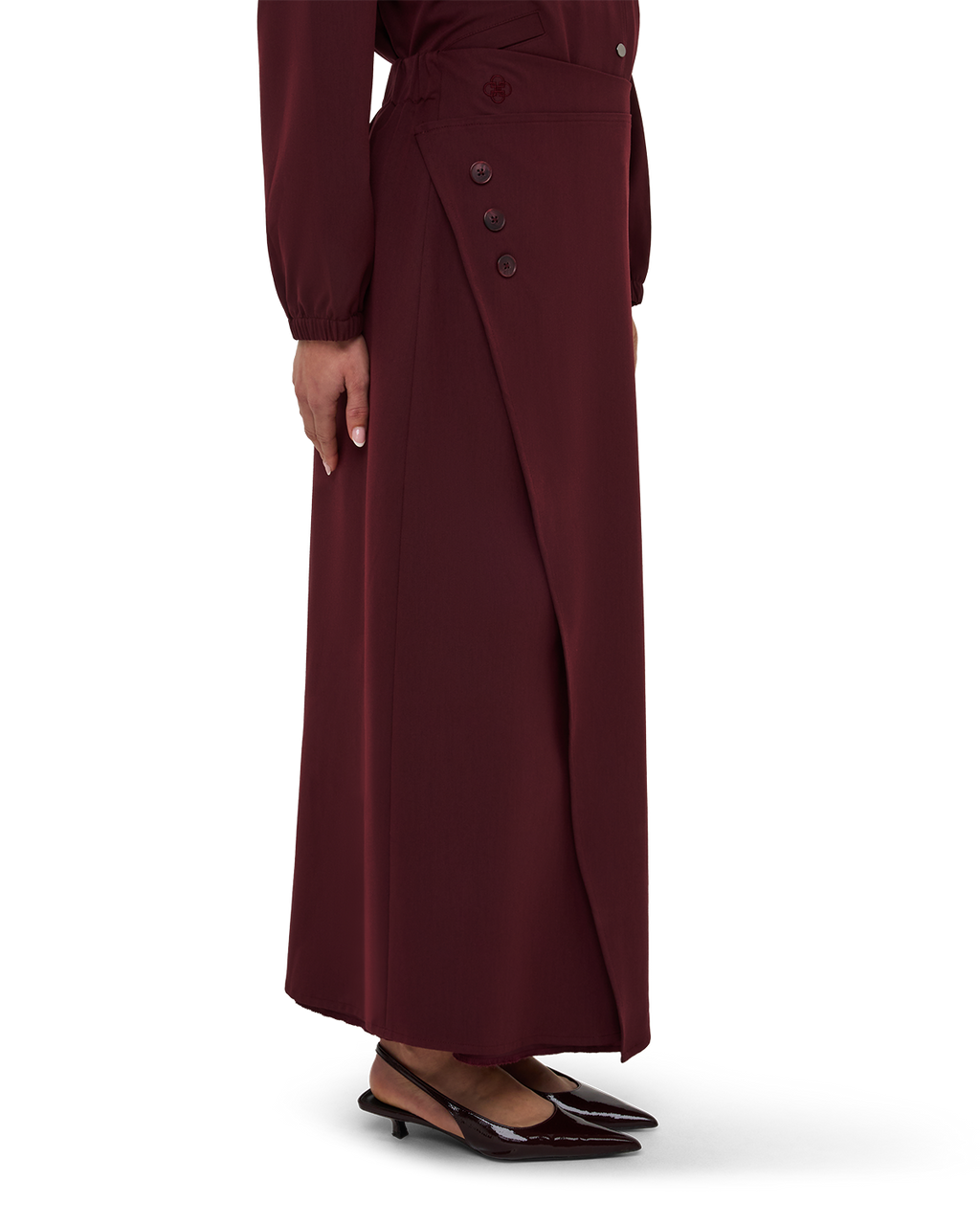 Asymmetric Wrap Maxi Skirt - Burgundy