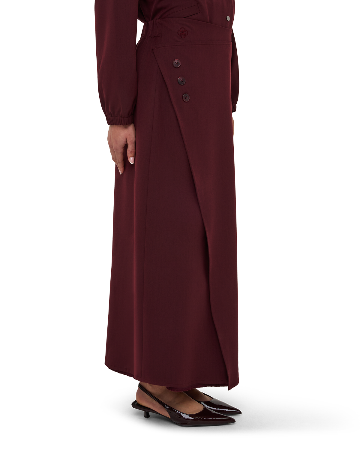 Asymmetric Wrap Maxi Skirt - Burgundy