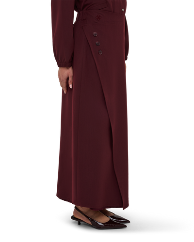 Asymmetric Wrap Maxi Skirt - Burgundy