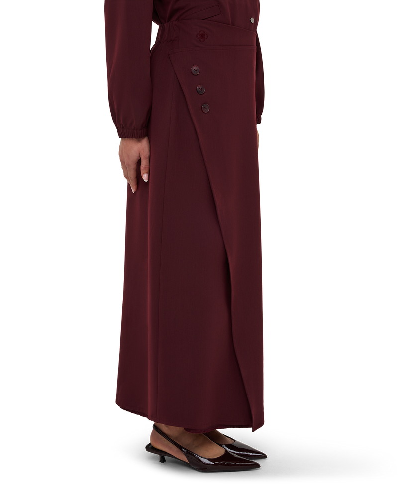 Asymmetric Wrap Maxi Skirt - Burgundy