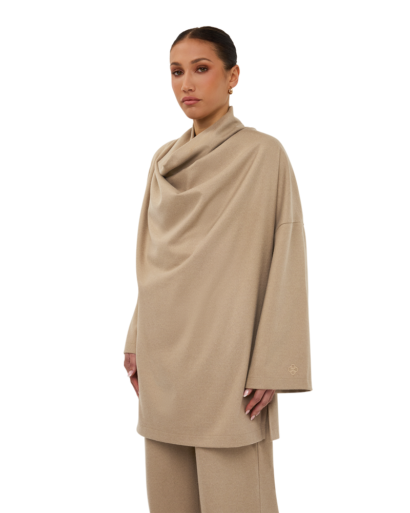 Signature Draped Blouse - Beige