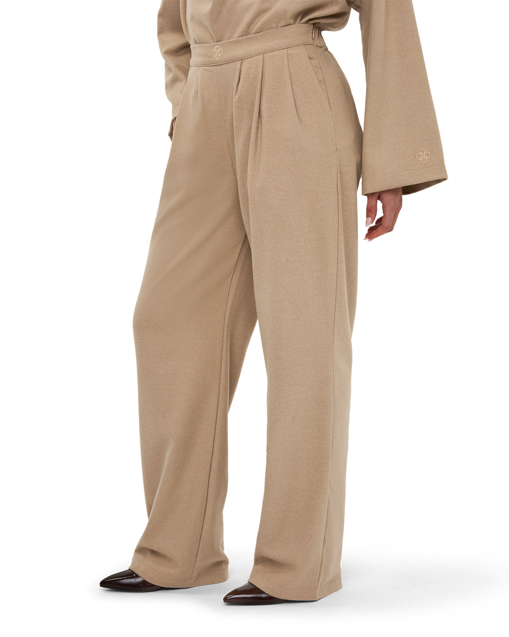 Pleated Wide-Leg Trousers - Beige