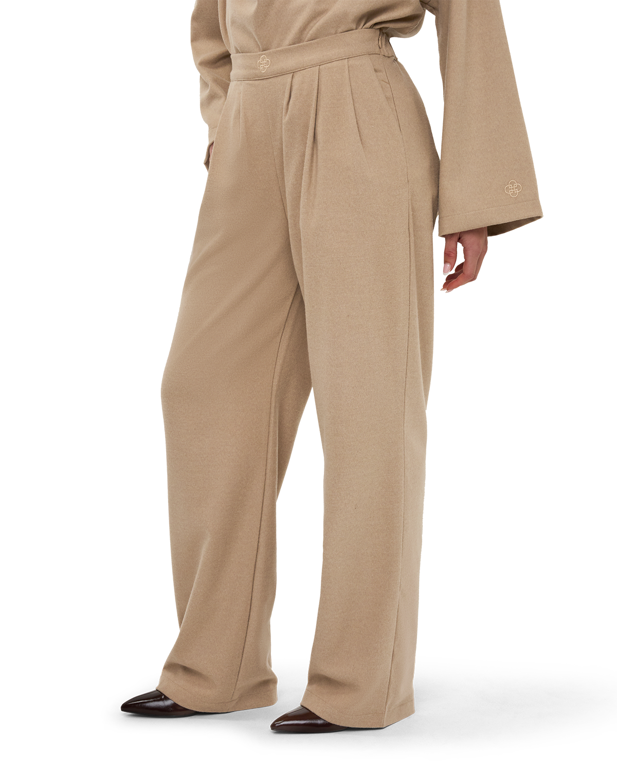 Pleated Wide-Leg Trousers - Beige