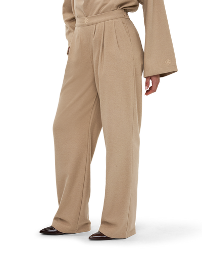 Pleated Wide-Leg Trousers - Beige