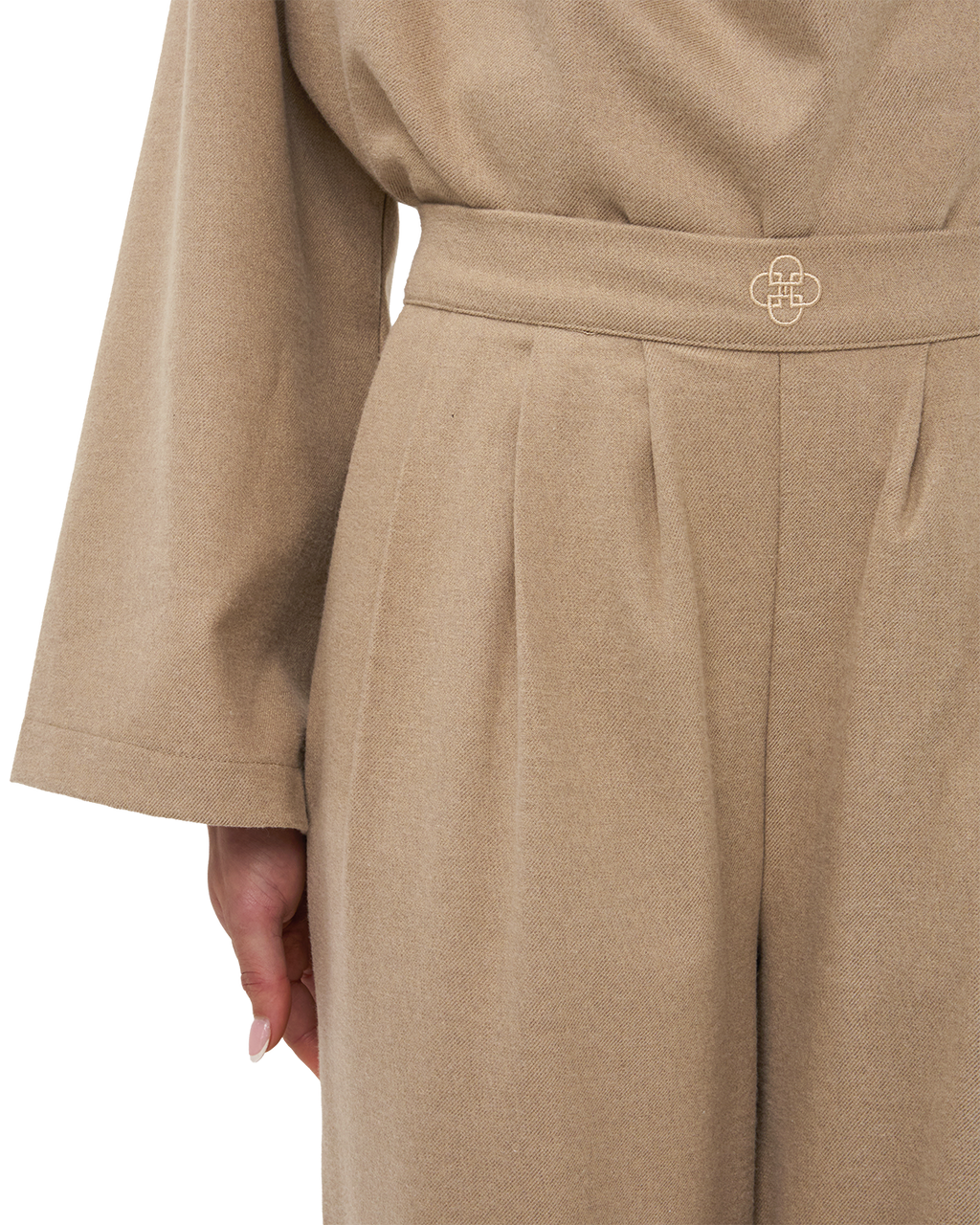 Pleated Wide-Leg Trousers - Beige