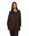 Asymmetric Collar Blouse - Chocolate Brown