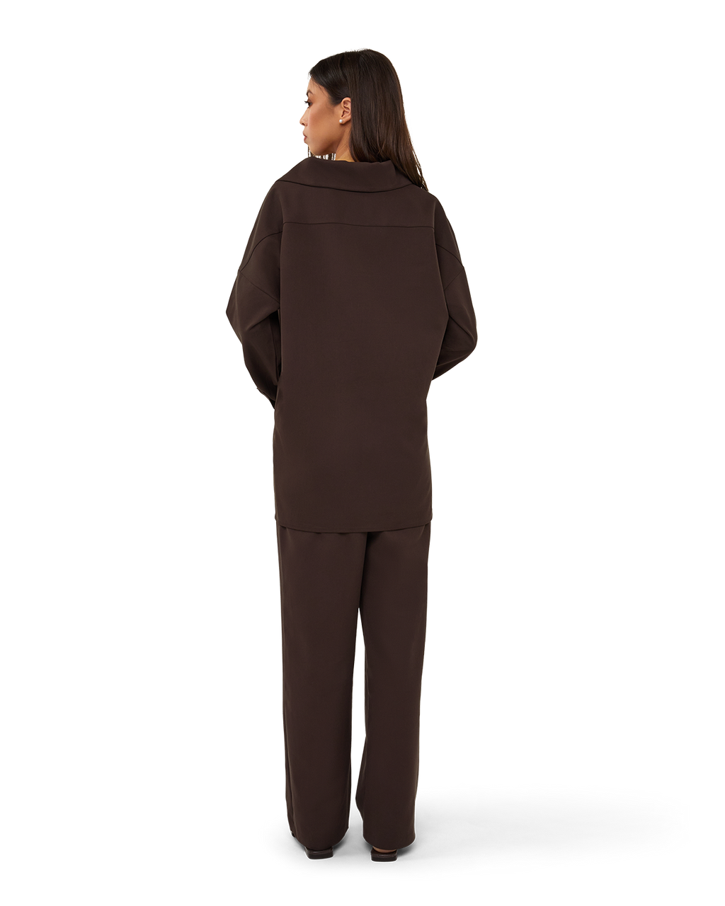 Asymmetric Collar Blouse - Chocolate Brown
