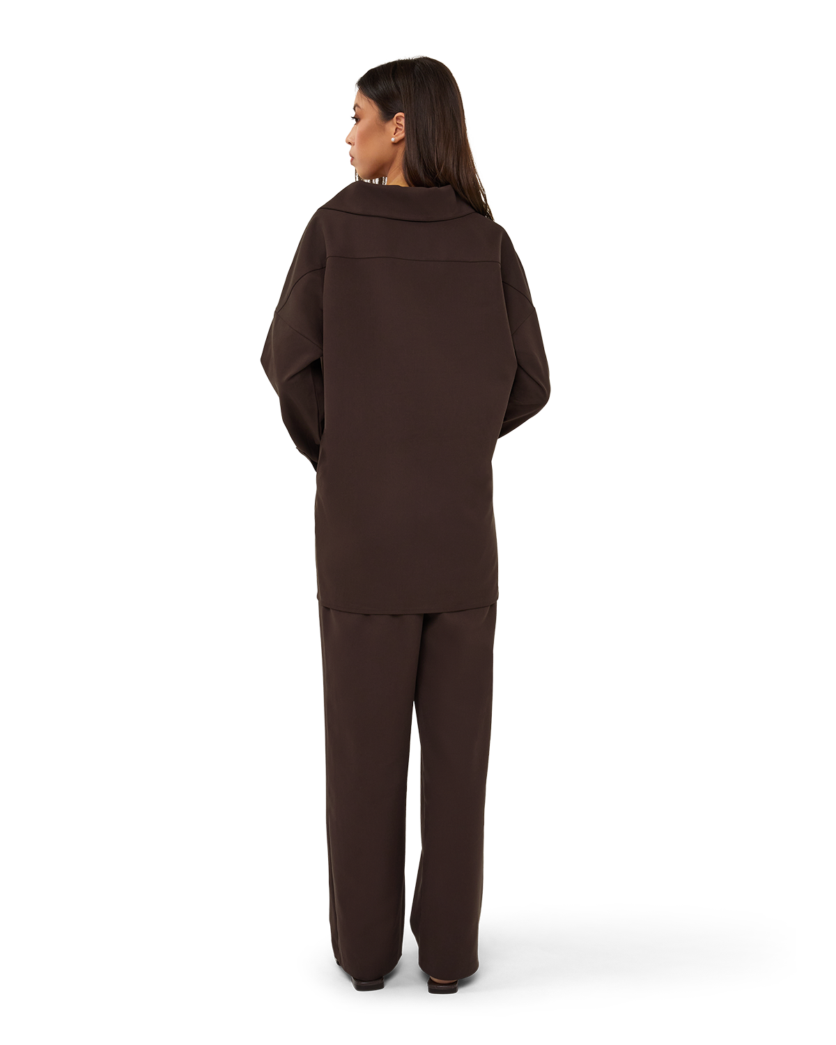 Asymmetric Collar Blouse - Chocolate Brown